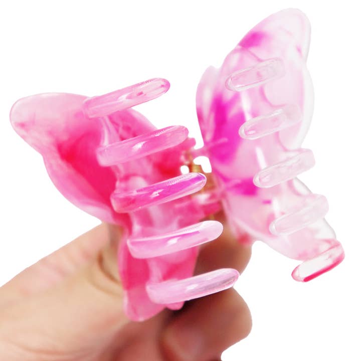 Cap Zone - Wholesale Hair Clip - Women's - Butterfly Glossy Marble Tie Dye Resin Hair Claw