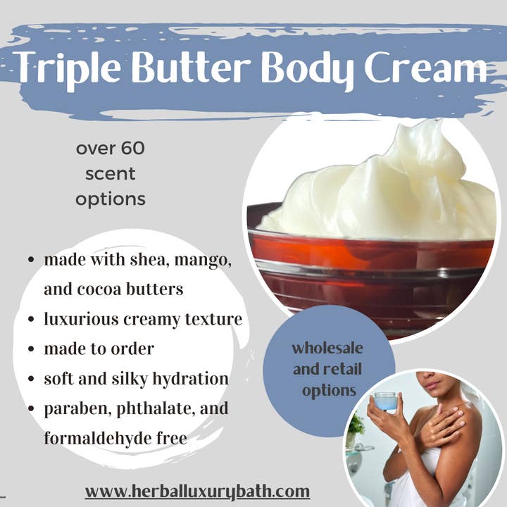8 oz Unlabeled Triple Butter Body Cream for wholesale by Herbal Love Creations- Luxury Bath and Body
