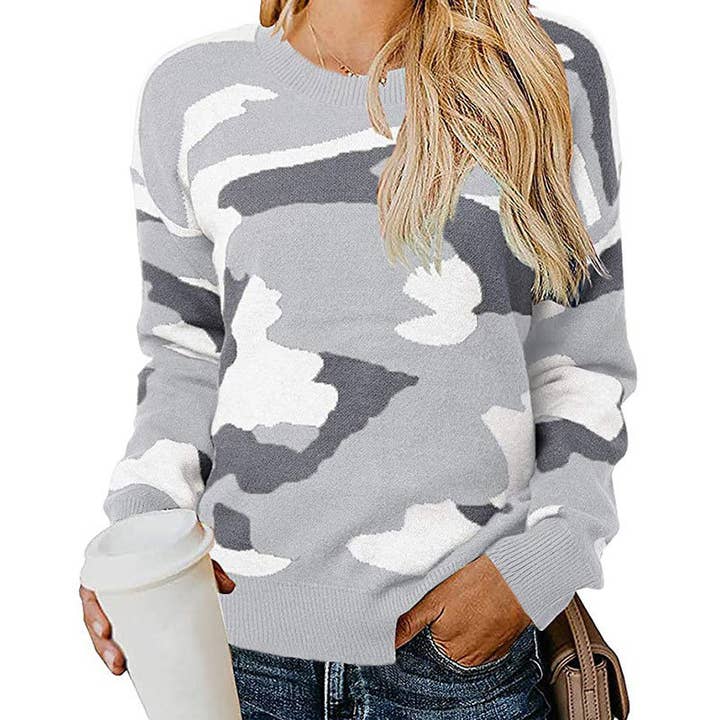 Lily Clothing - Wholesale Knit Sweater - Women's - CAMOUFLAGE LEOPARD PRINT CREW NECK JUMPER1