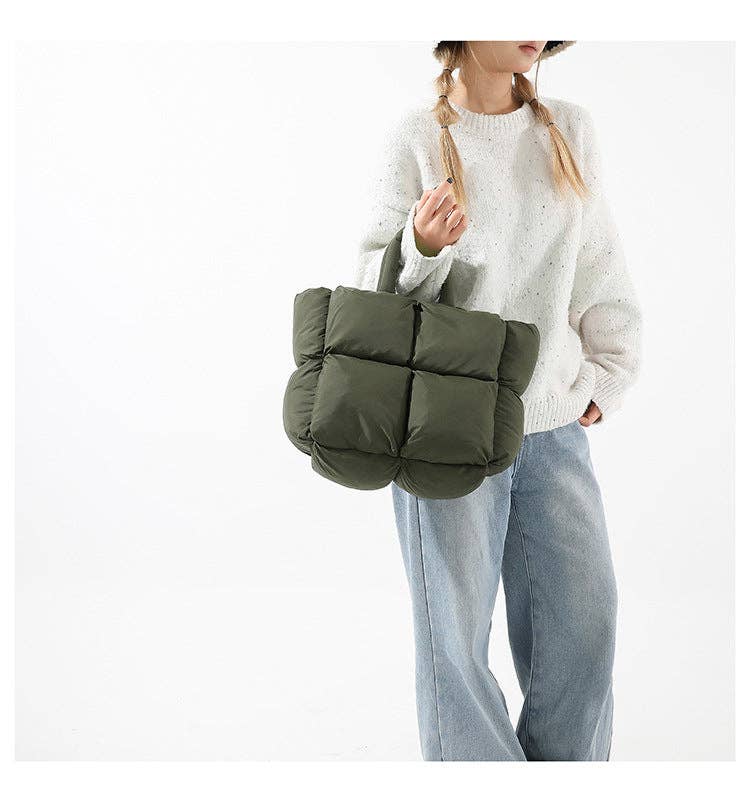 Dipped Shop - Wholesale Tote Bag - Women's - Simple Puffer Tote Bag Solid Color Soft Handbag DP80919