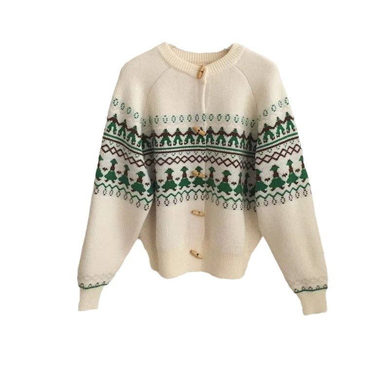 Marayn - Wholesale Cardigan - Women's - Cozy Fair Isle Horn Button Knit Cardigan Sweater16