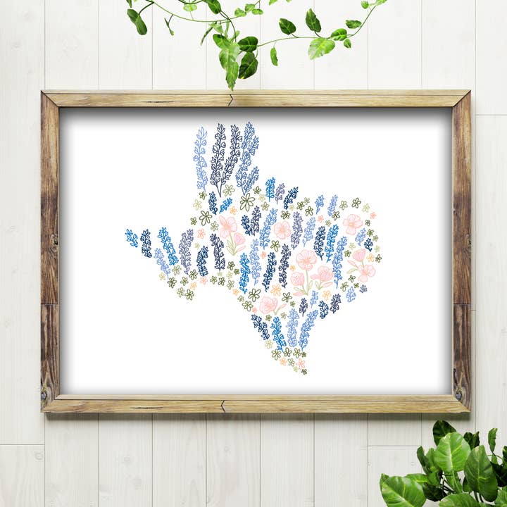 Texas Primrose and Bluebonnets - 5x7, 8x10 Art Print for wholesale by Billie Claire Illustration (Handmade)