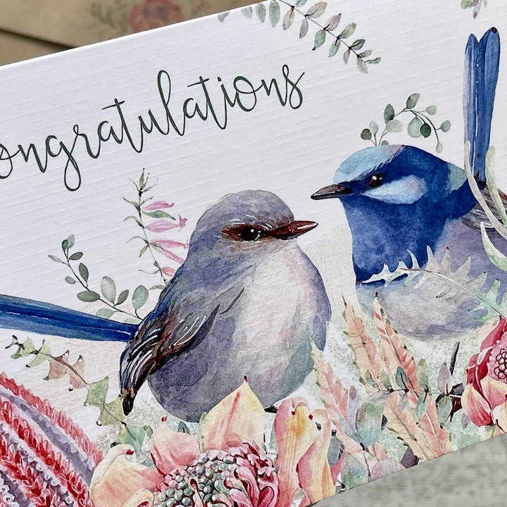 Scattered Seed Co - Wholesale Congratulations card - Superb Fairy Wren - Wedding/Engagement Card2