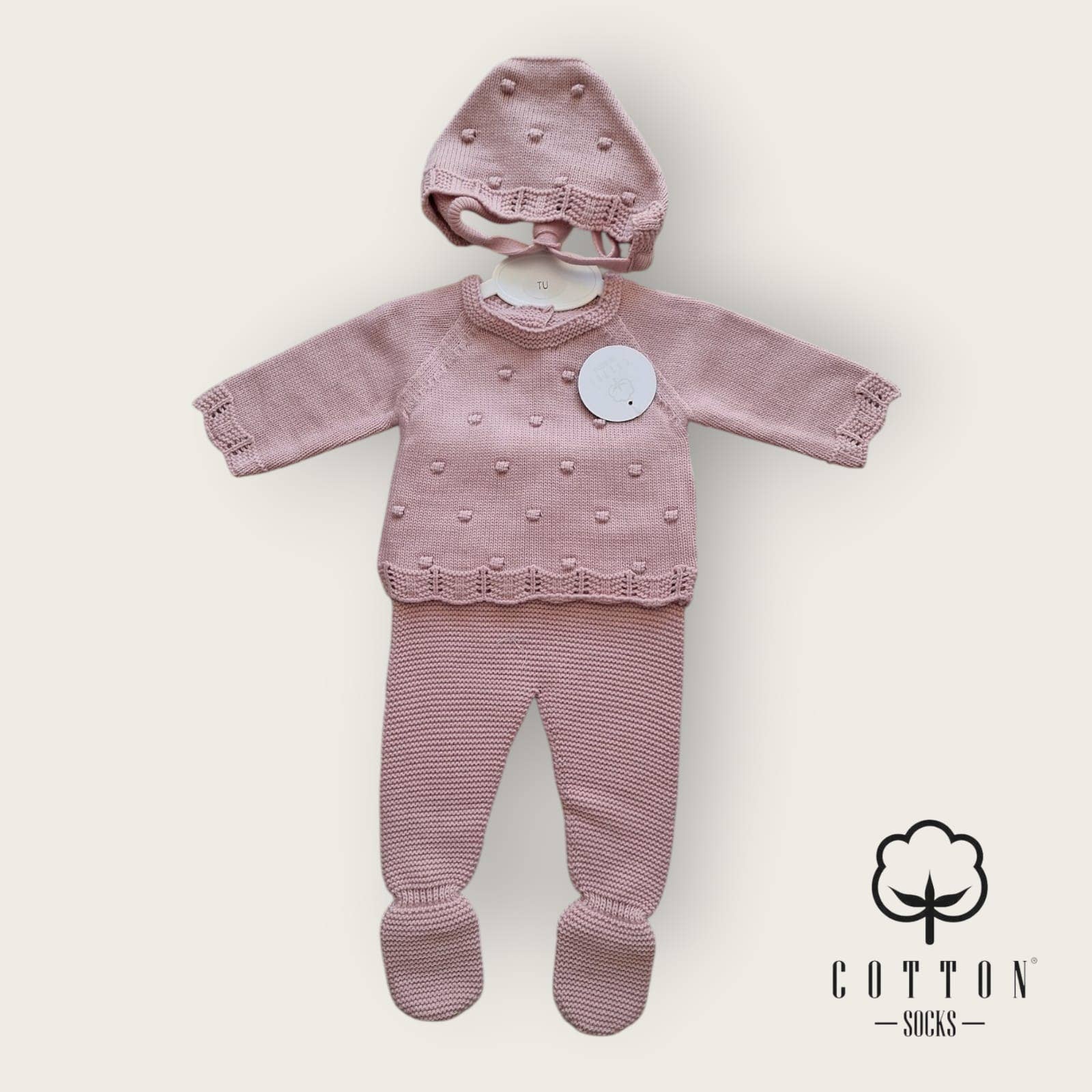 Cotton Socks - Wholesale Clothing Set - Baby - 473 3-piece knit set (Popcorn) 100% acrylic2