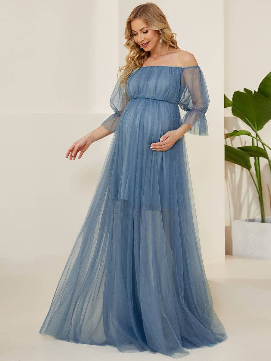 Ever-Pretty - Wholesale Dress - Maternity - A Line Puff Sleeves Mesh Maternity Dress4