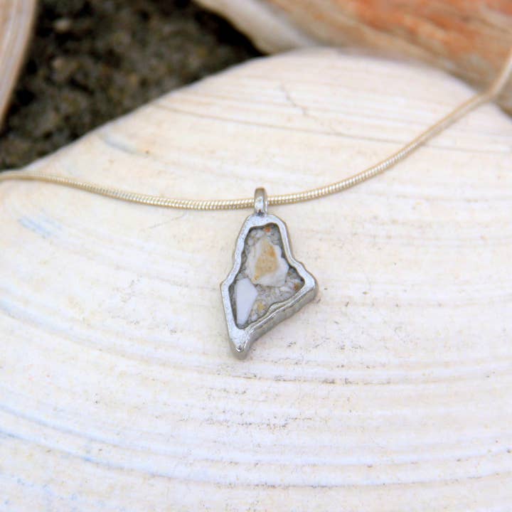 Maine Shellware - Wholesale Pendant/Charm Necklace - Hand Poured Pewter Mini Shape of Maine Pendant1