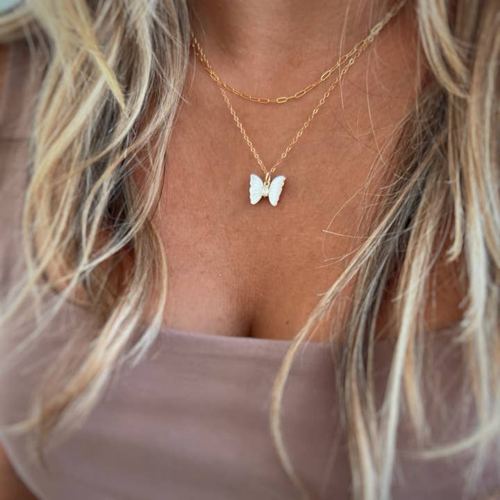 True by Kristy Jewelry - Wholesale Pendant/Charm Necklace - Brynn Butterfly Mother of Pearl Gold Filled Necklace