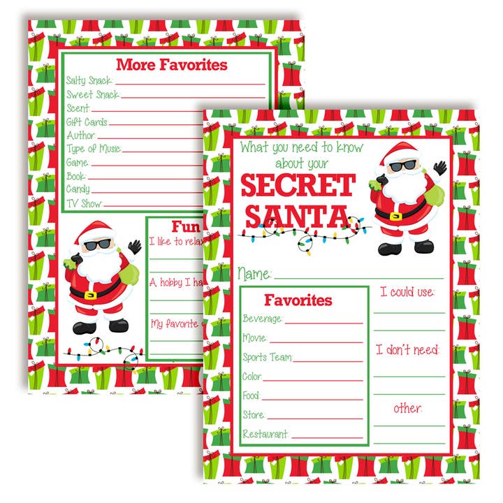 Get to Know Your Secret Santa 10 Christmas Fill in Cards for wholesale by Amanda Creation