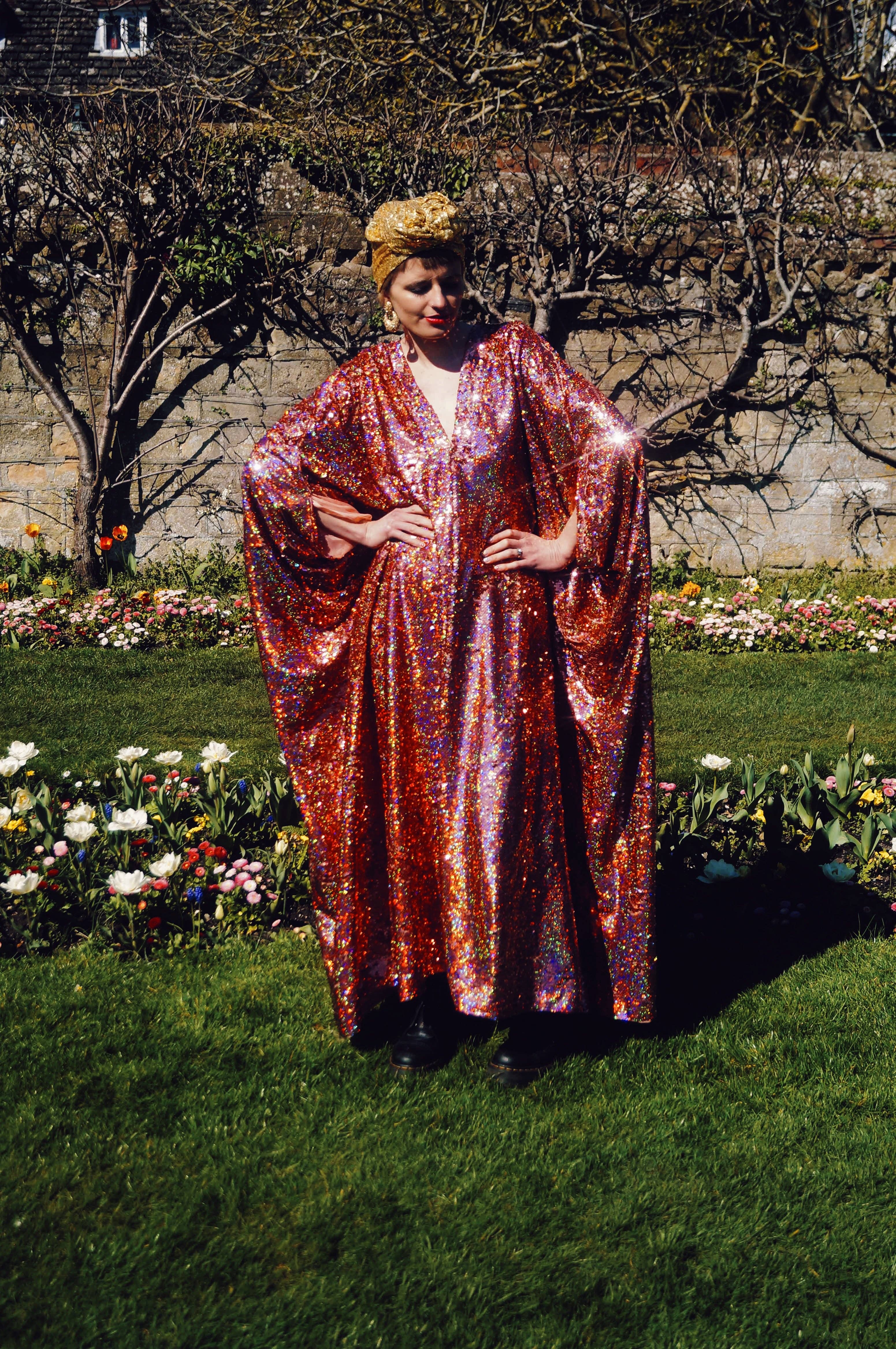 Fumbalinas – wholesale Kaftan – Women's – Rose Gold Holographic Sequin V-neck Kaftan Gown12