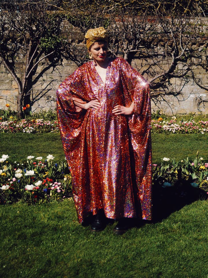 Fumbalinas - Wholesale Kaftan – Women's - Rose Gold Holographic Sequin V-neck Kaftan Gown12