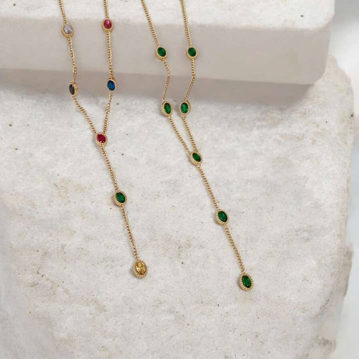 Ovale zirkonia kralenketting roestvrij staal goud voor wholesale door Minimalistajoyeria