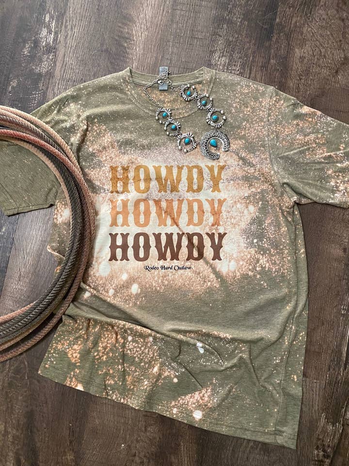 Howdy Howdy Howdy Bleached Western Graphic Tee | Rodeo Tee for wholesale by Rowdy Rowels