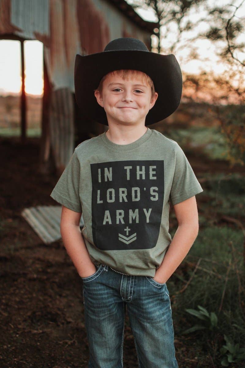 Military Olive Green In the Lord's Army | Kid's T-Shirt | Ruby’s Rubbish® for wholesale on Faire0