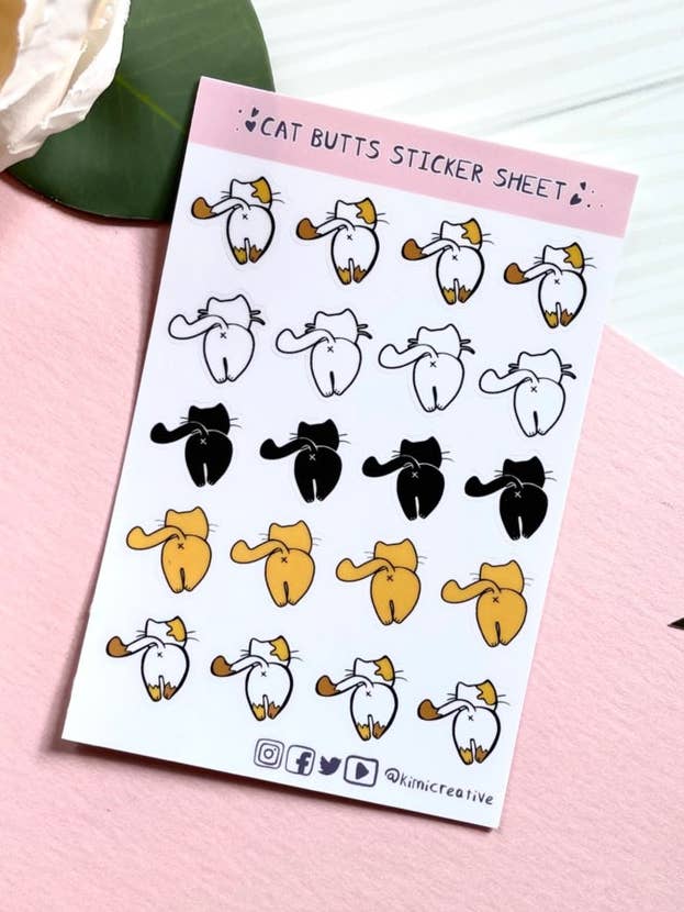 Kawaii Cute Cat Butts Sticker Sheet | Yndig Katte | Kitty for engroshandel hos Kimi Creative