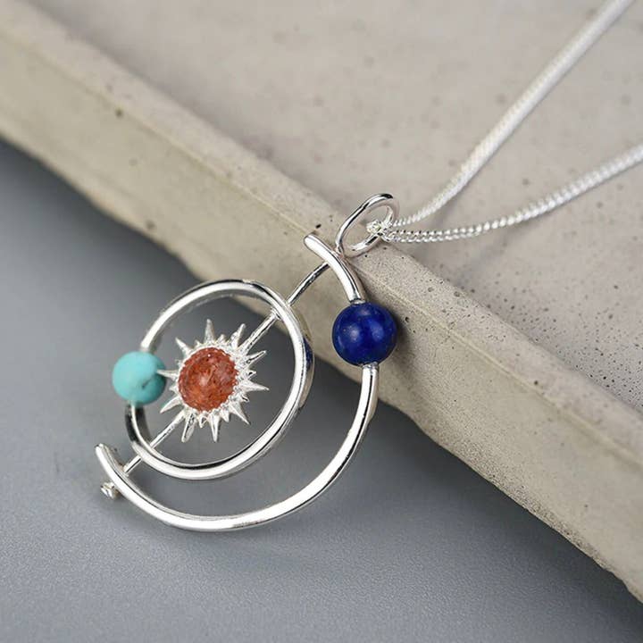 Perimade & Co. LLC – wholesale Pendant/charm necklace – Solar System Sun Star Planet Necklace in 925 Sterling Silver