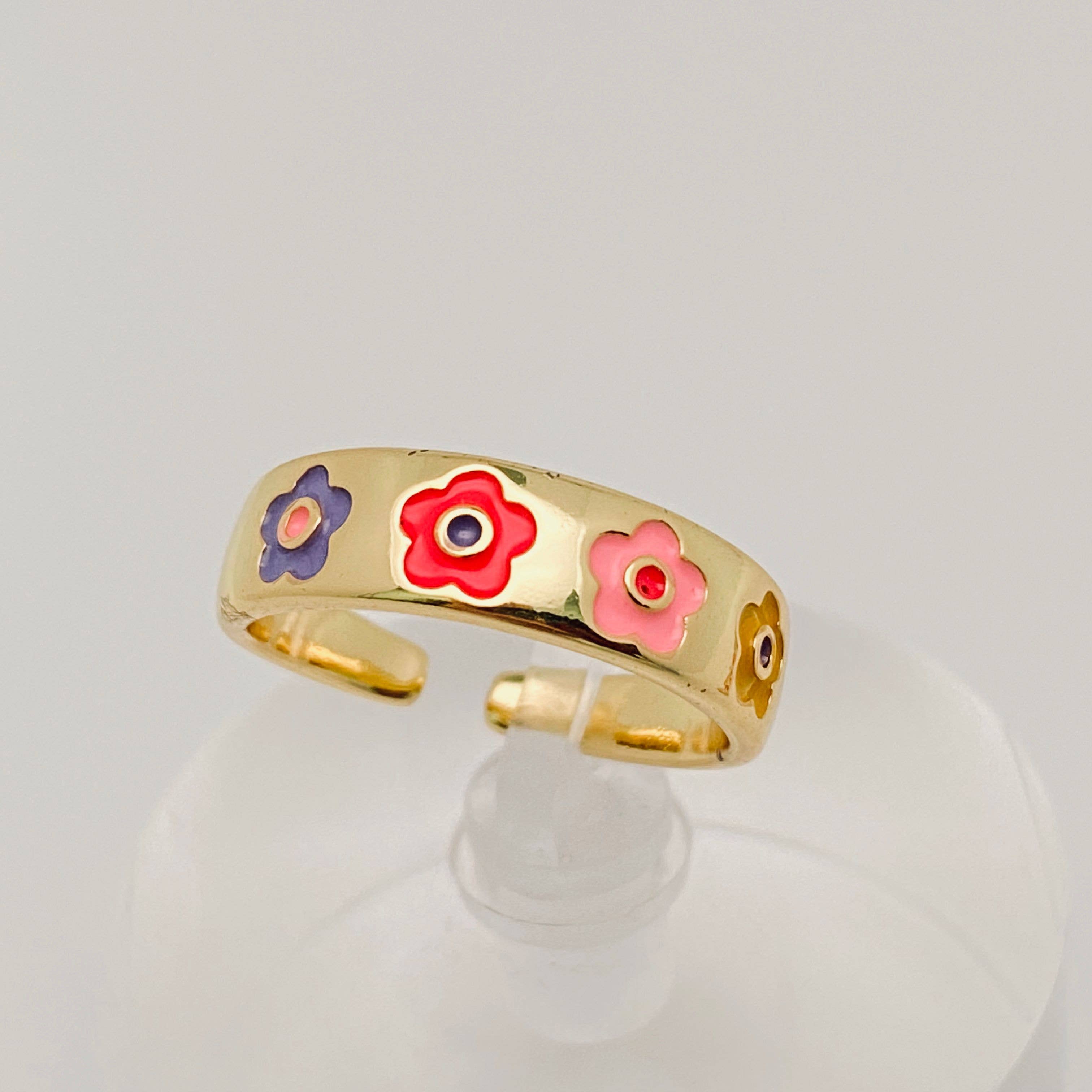 Mio Queena - Wholesale Cocktail/Statement Ring - Enamel Flower Smiley Flower Heart-shaped Ring5