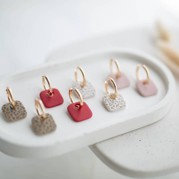 Clay Earrings | Square Huggie Hoops | Wild Love Collection for wholesale by Hazel n Blue