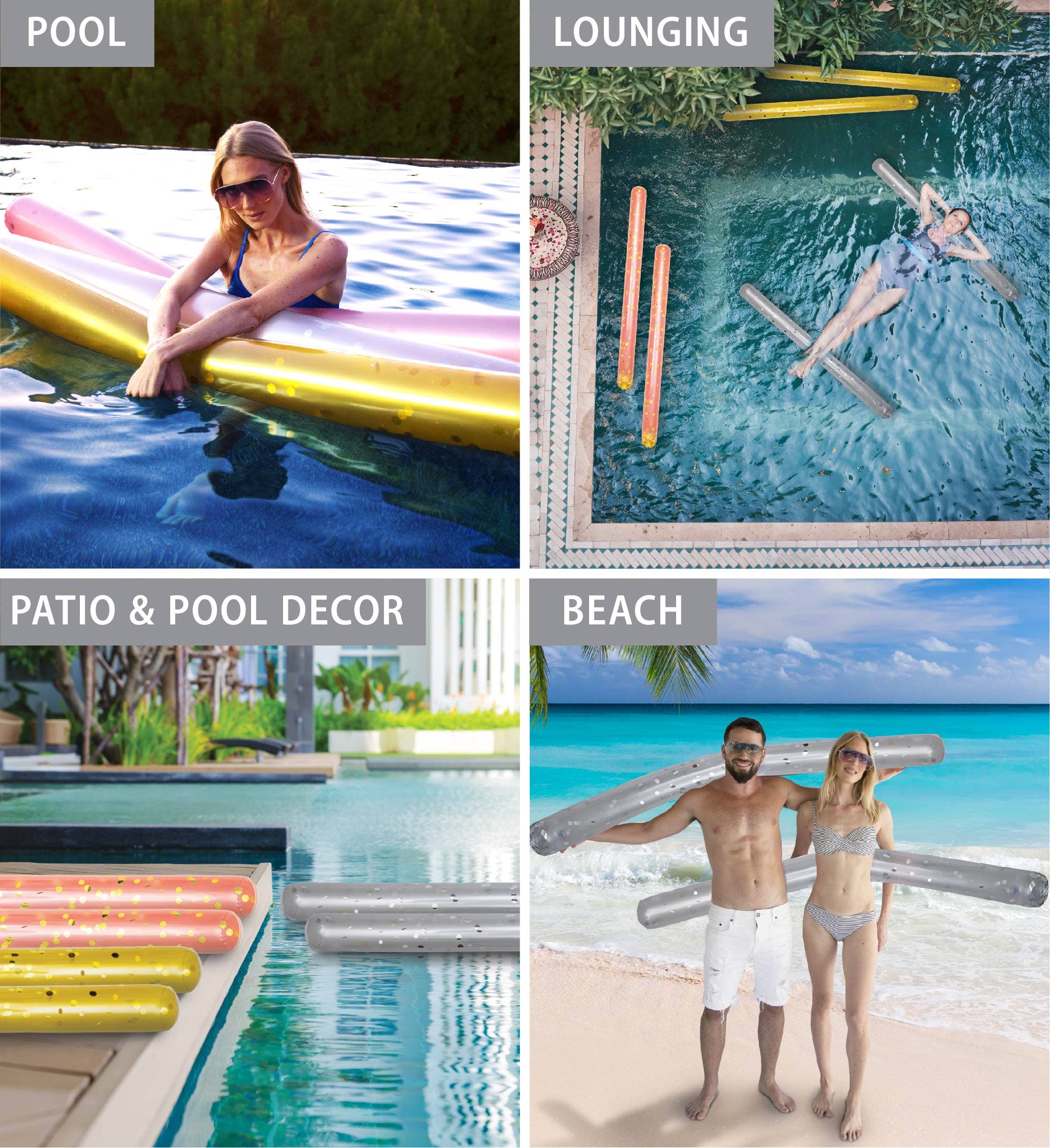 Cota Global - Wholesale Inflatables - Pool Float - 74" Silver Noodle - Set Of 22