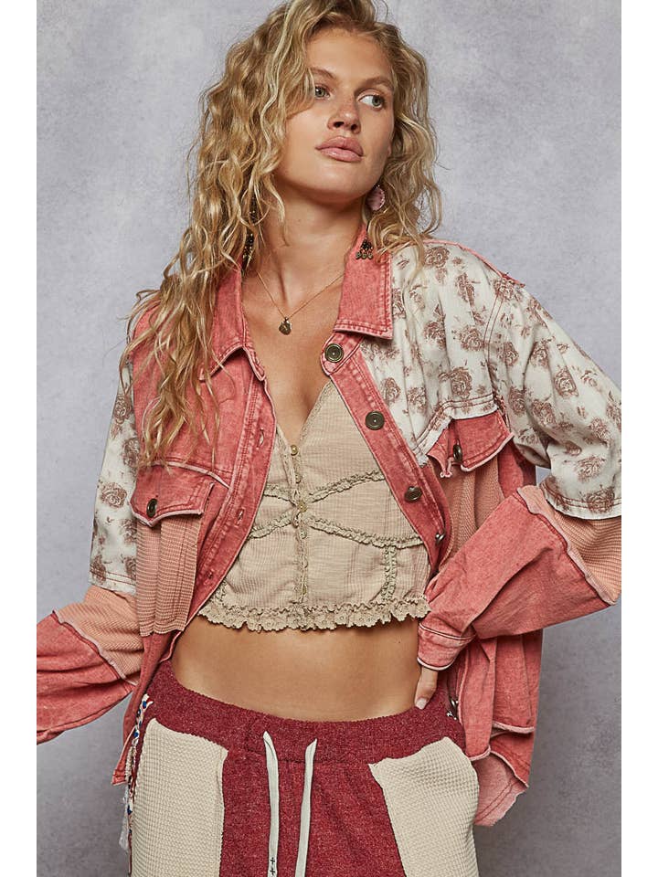 Pol Clothing - Wholesale Jacket - Women's - Long Sleeve French Terry Contrast Animal or Floral Jacket13