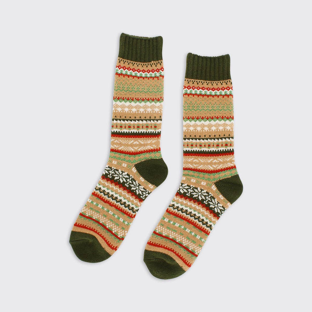 Forever England / Millie Mae – wholesale Socks – Men's – Men's Fairisle Super Soft Socks - Beige/Green
