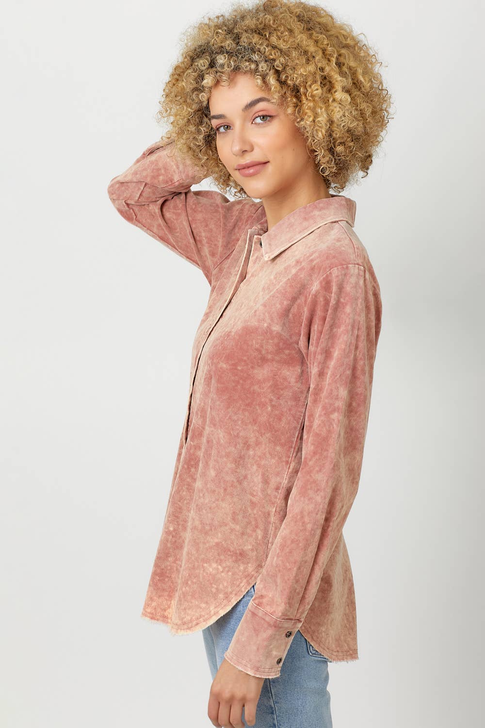 Mystree – Engroshandel Skjorte med buttondown – til kvinder – 60857 Vasket fløjlsskjorte25