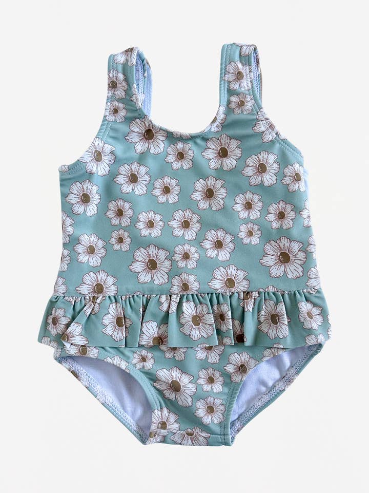 Einteiliger Badeanzug mit Gänseblümchen und Rüschenrock für den Großhandel von Wyldhood