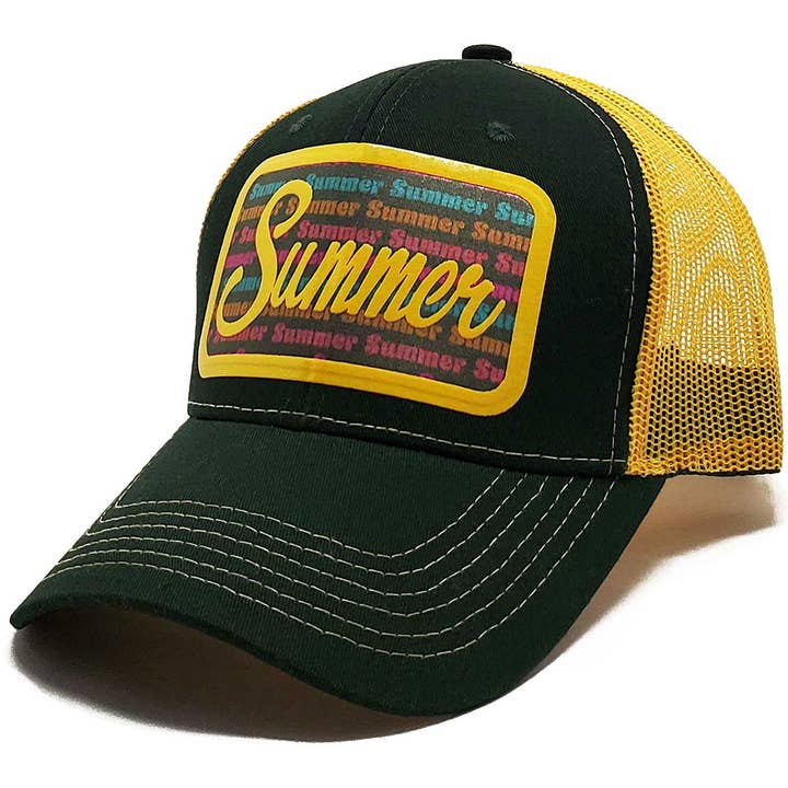 Premium'Summer' Trendy Puff Print Snapback Mesh Trucker Hat for wholesale by Peace and Dozen Inc
