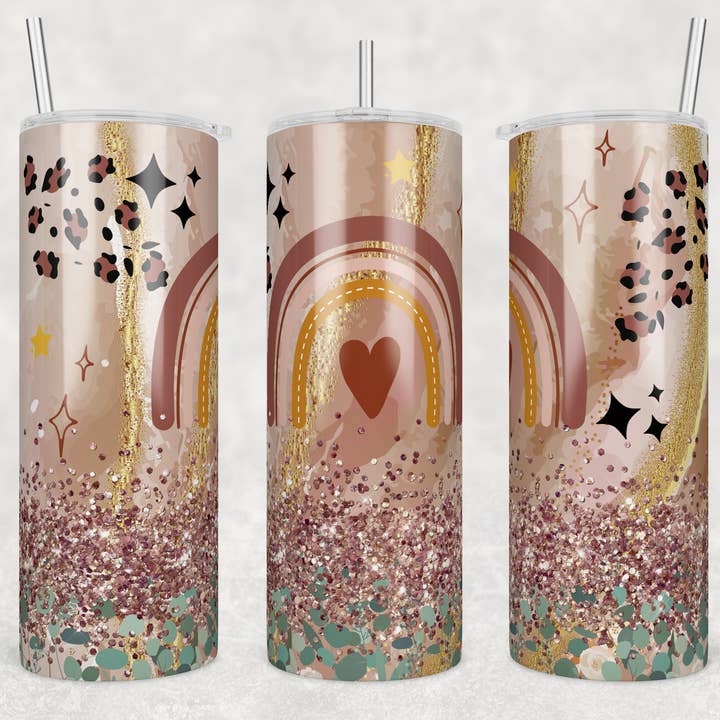 Boho Rainbow 20oz Sublimation Tumbler for wholesale by Twisted T Creations