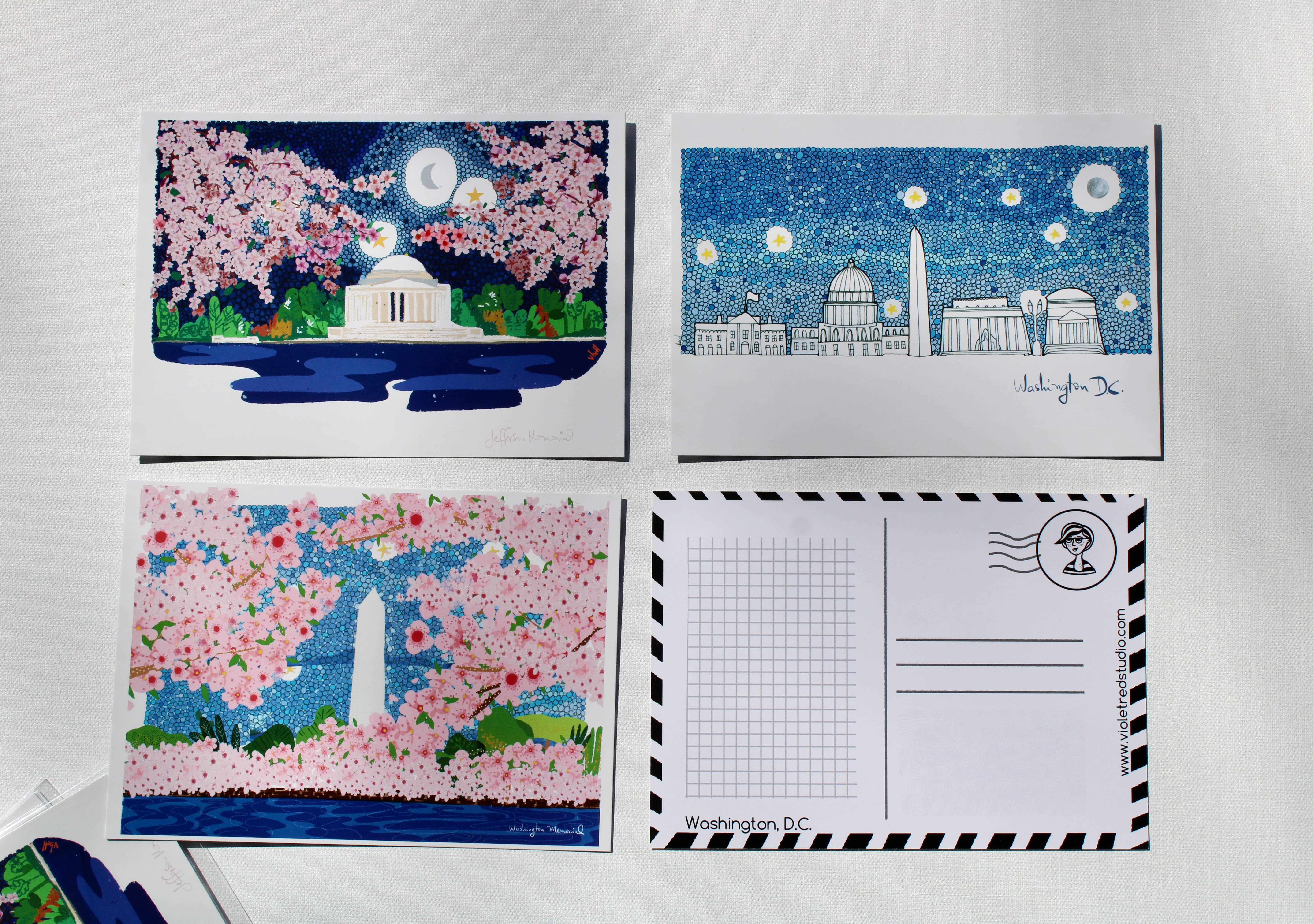 Violet Red Studio - Wholesale Postcard Set - D.C. Landmarks | Illustrated Postcard | Set of 4 | 1