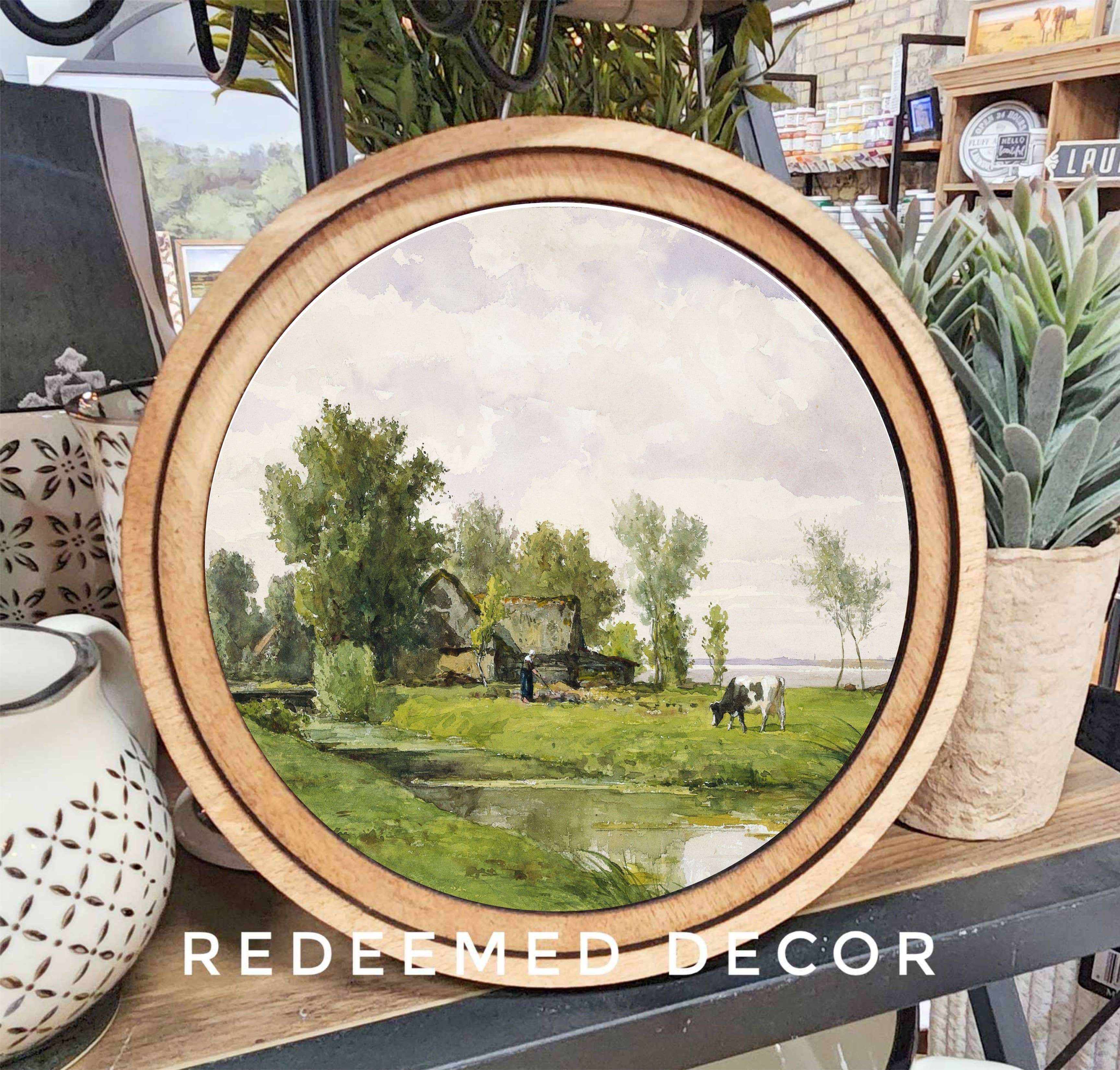 Redeemed Decor - Wholesale Art print - 8" Round Creekside Farmhouse Art