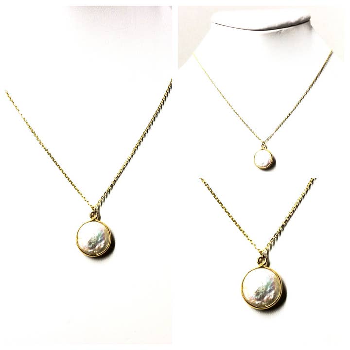 Halskæde med vedhæng af ferskvandsperle og perlemor for engroshandel hos Modern Opus