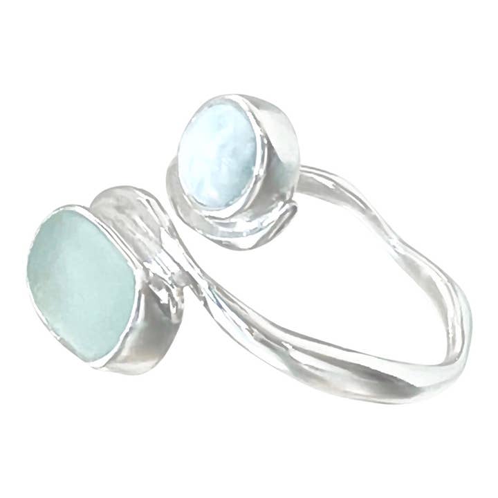 Sea Glass & Larimar Adjustable Serpentine Ring for wholesale by Oceano Sea Glass
