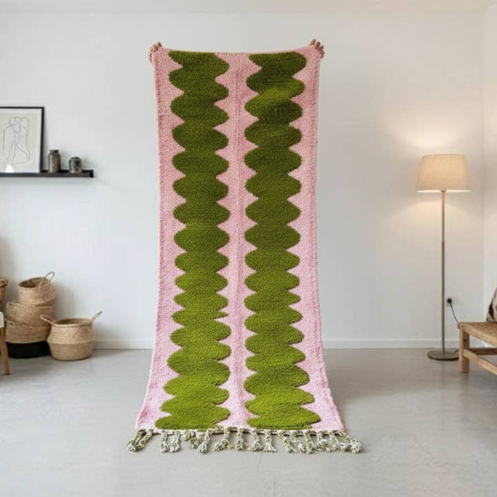 Tapete de Lã Rosa e Verde - Corredor Beni Ourain por atacado de woolsouk ( We handle U.S. import procedures for you )