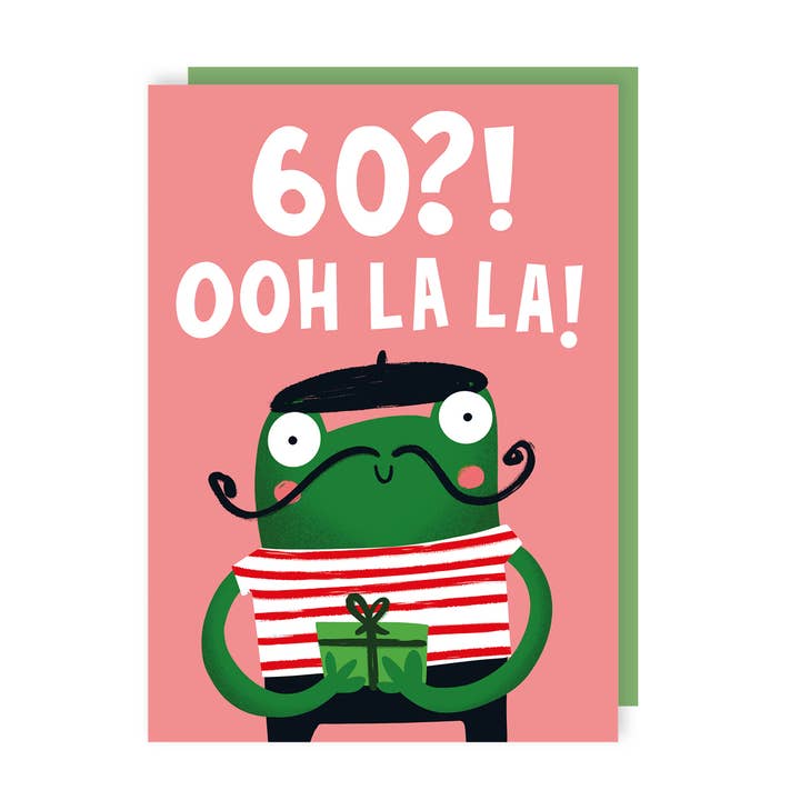 Funny French Frog 60th Birthday Card for wholesale by Lucy Maggie Designs