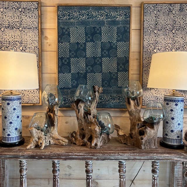 Asia West - Wholesale Terrarium - Double Terrarium-Molten Glass on Wood6