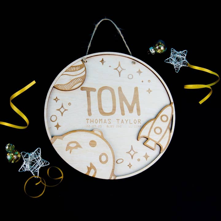 Outer Space wooden baby stat sign for wholesale by Birch and tides