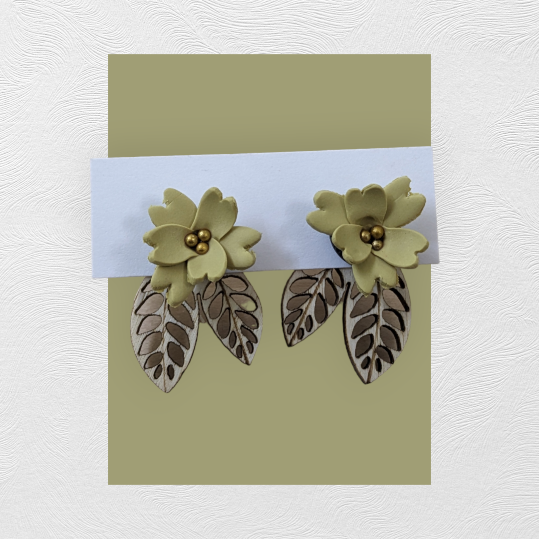 Woodsy Creative Co. - Wholesale Stud/Post Earrings - Flower & Wood Jacket Earrings5