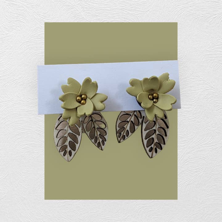 Woodsy Creative Co. - Wholesale Stud/Post Earrings - Flower & Wood Jacket Earrings5