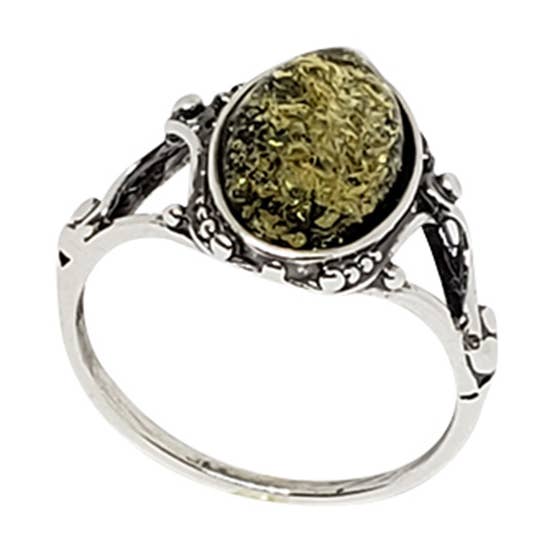 anillo de plata de ley ámbar verde para venta al por mayor de Amberman