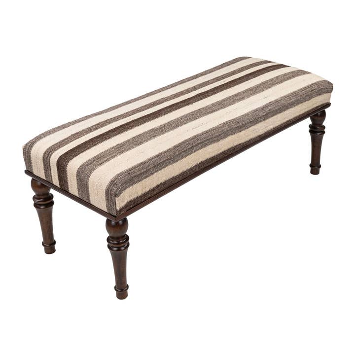 Rugtolia - Wholesale Bench - Neutral Striped Upholstered Vintage Kilim Entryway - Bedroom - Living Room Bench1