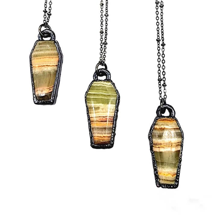 Banded Onyx Agate Coffin Necklace for wholesale by MergingMetals