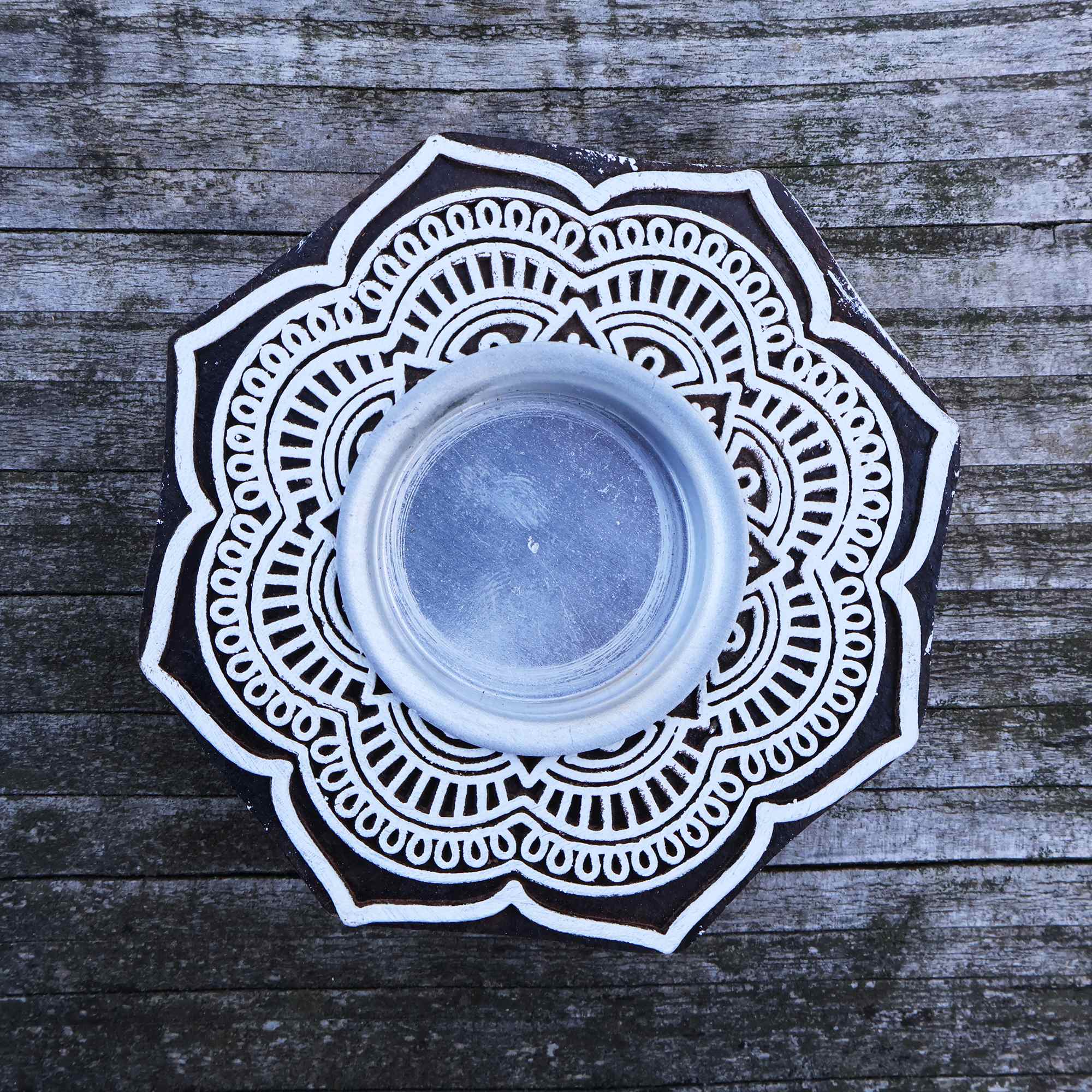 Tribal Trade GmbH - Wholesale Candle Holder - Tealight holder wood rosette large flower candle holder5