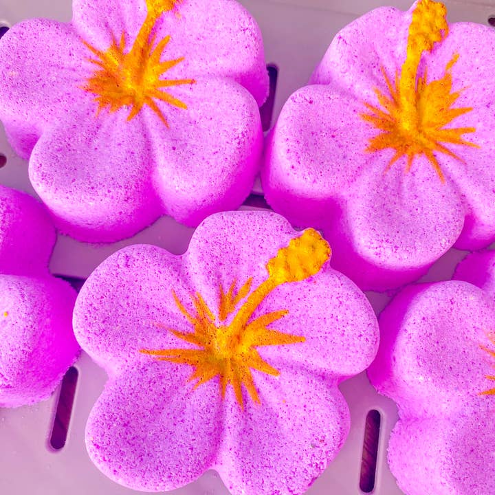Pink Hibiscus Flower Bath Bomb for wholesale by Bathe Enchanted