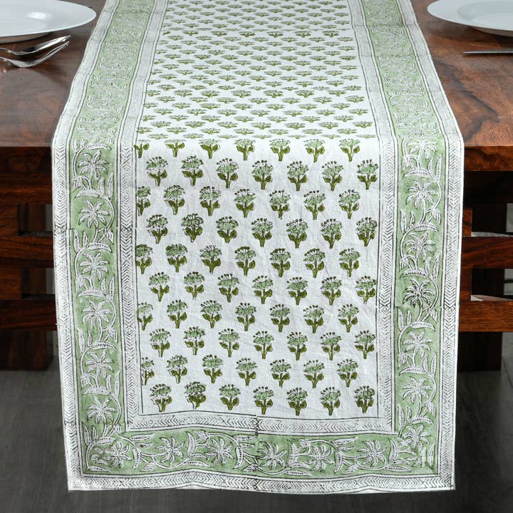 Emerald Green Block Print Table Runner for wholesale by Cotton Print Club
