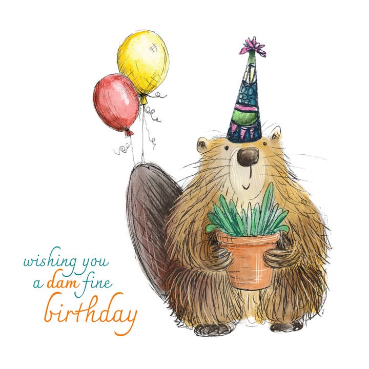 Beaver Birthday Card for wholesale by Catherine Redgate: Illustrator