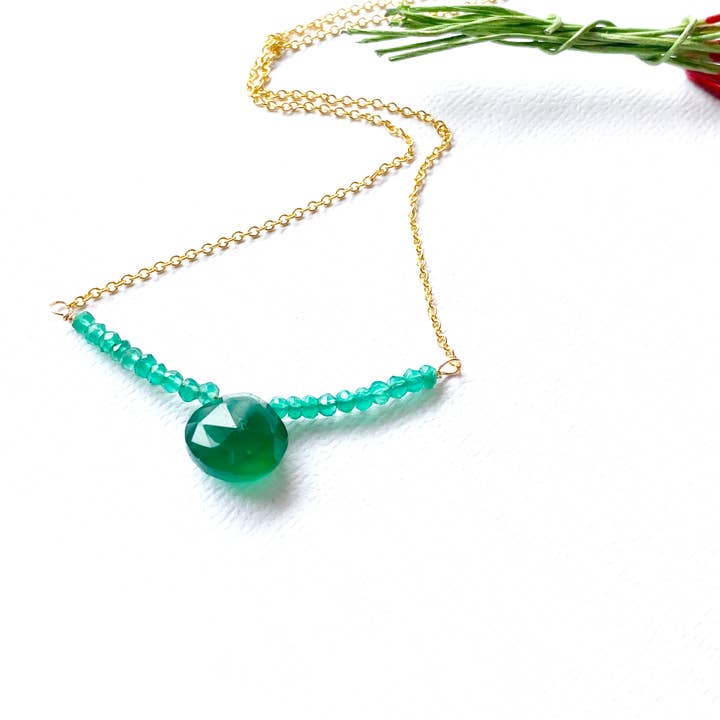 Collana Beauty con pietre preziose riempite in oro 14kt per la vendita all'ingrosso da parte di Floweredsky Designs