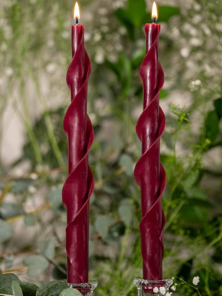 Double Spiral Pair of Beeswax Candles - Burgundy for wholesale by Summerfield Candles