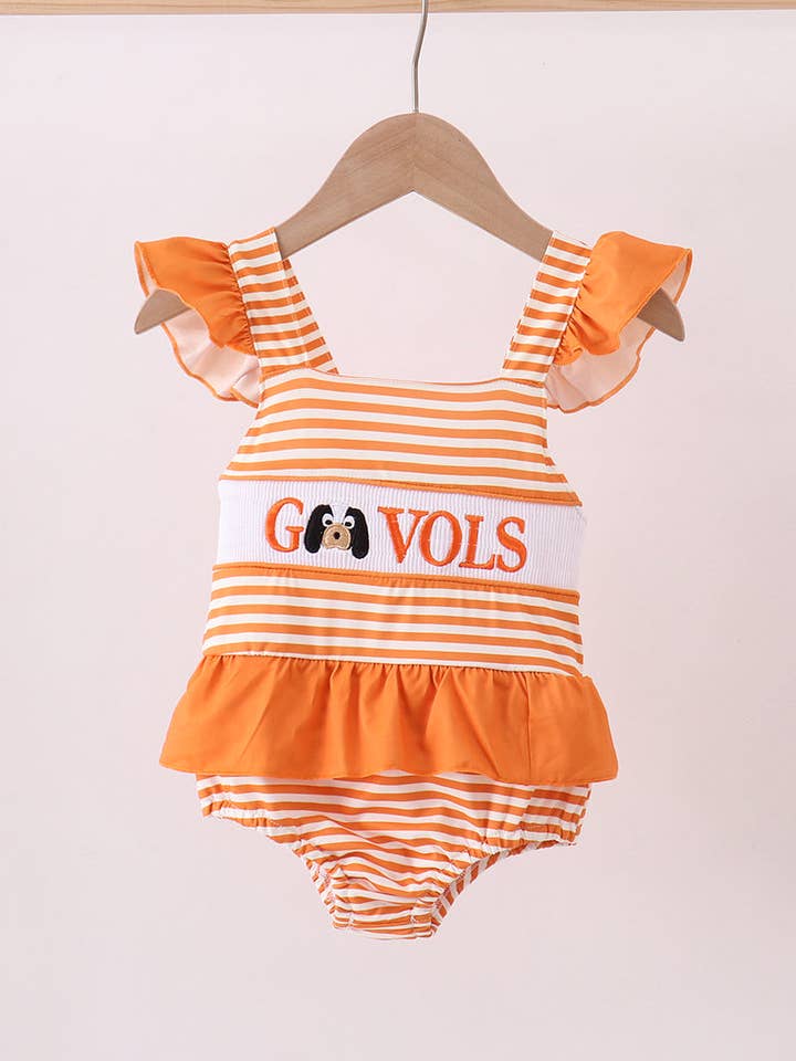 Tennessee Go vols smocked stripe swimsuit for wholesale by Aspen Rain Boutique