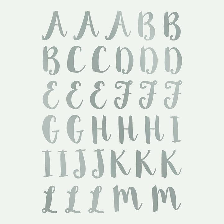 Opstrijkfolie - alfabet - speelse belettering, zilver voor wholesale door Fabfabstickers