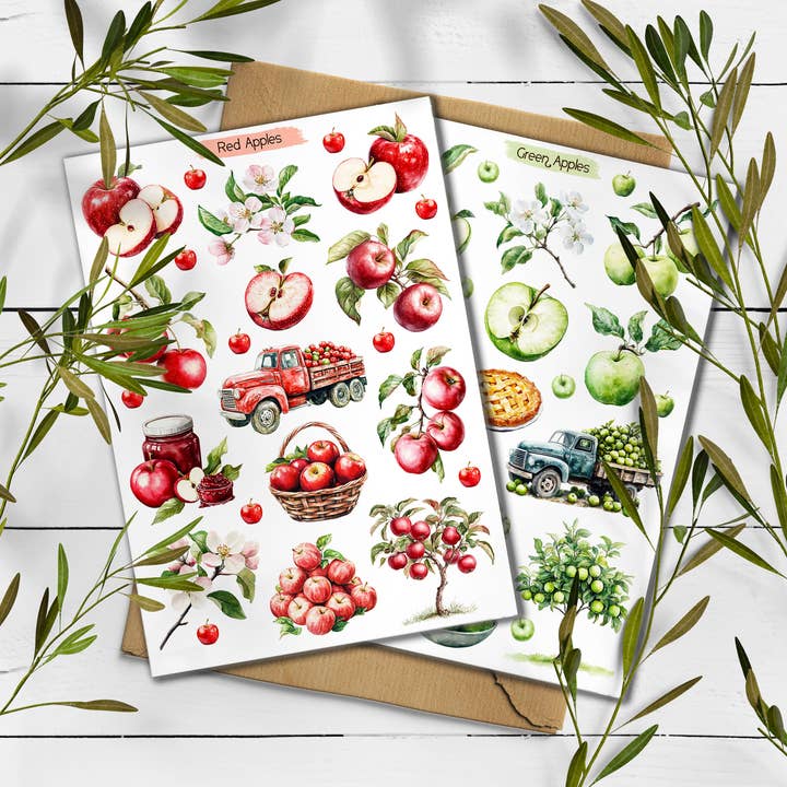 Feuille d'autocollants Apple. Autocollants de récolte. pour la vente par DailyStickersUK